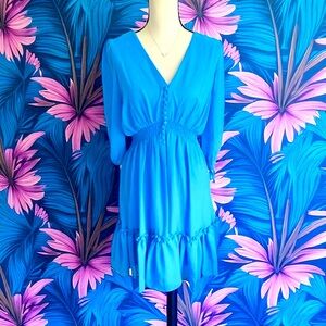 NWOT Taylor Bright Blue Chiffon Ruffle Hem Dress Women’s Size Medium